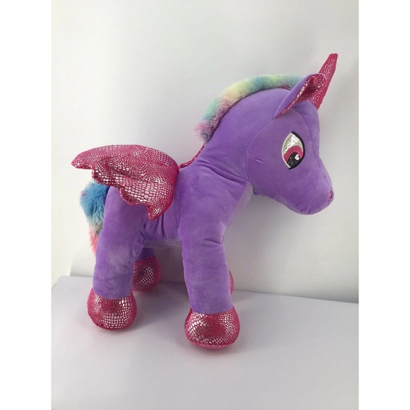 Calplush Winged Unicorn Plush Purple Pink Sparkle Rainbow Mane Tail 16" High - Picture 3 of 12